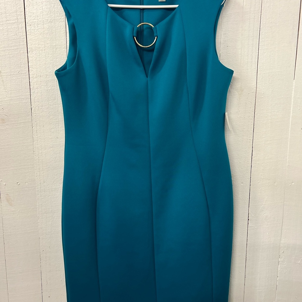 Calvin Klein Blue Sleeveless V-neck Sheath Dress